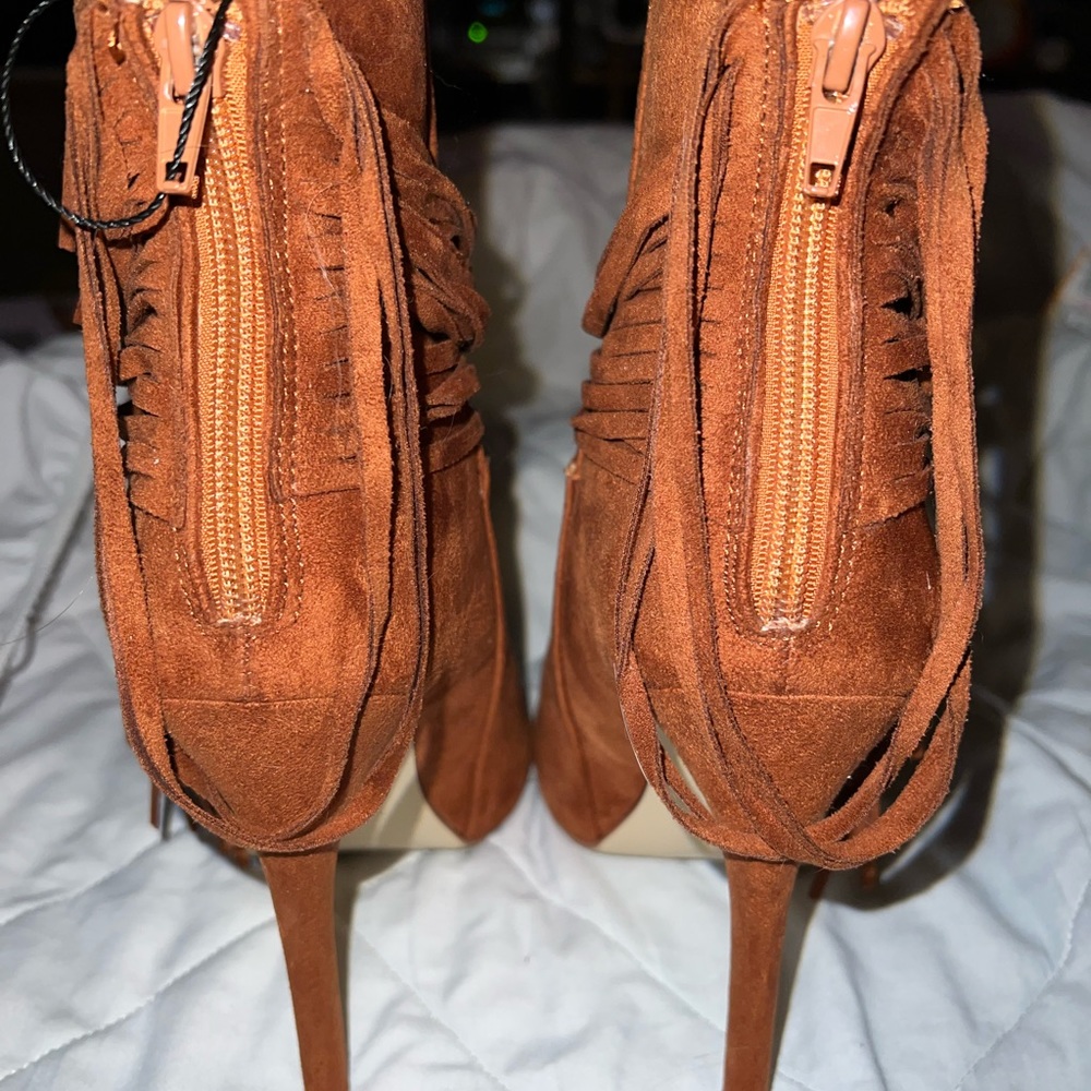Just Fab Suede Style Open Toe Booties - Picture 4 of 10